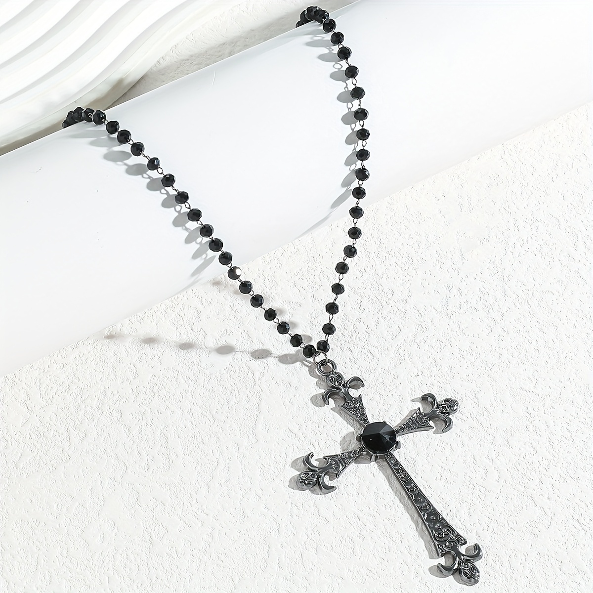 Women's Gothic Punk Cross Pendant Beaded Necklace